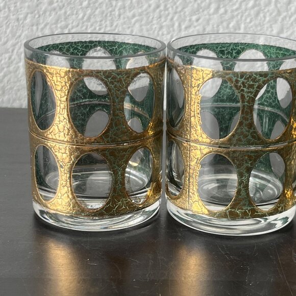 Vintage Culver Piza Double Shot Glasses // Set of 4 Gold & Green Textured Design - Picture 4 of 7